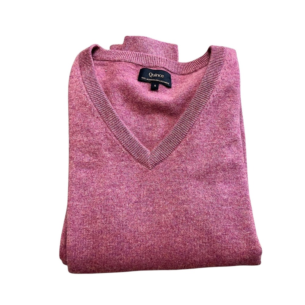 Quince Mongolian Cashmere V-Neck Sweater Magenta Pink Heather Small - Picture 5 of 9